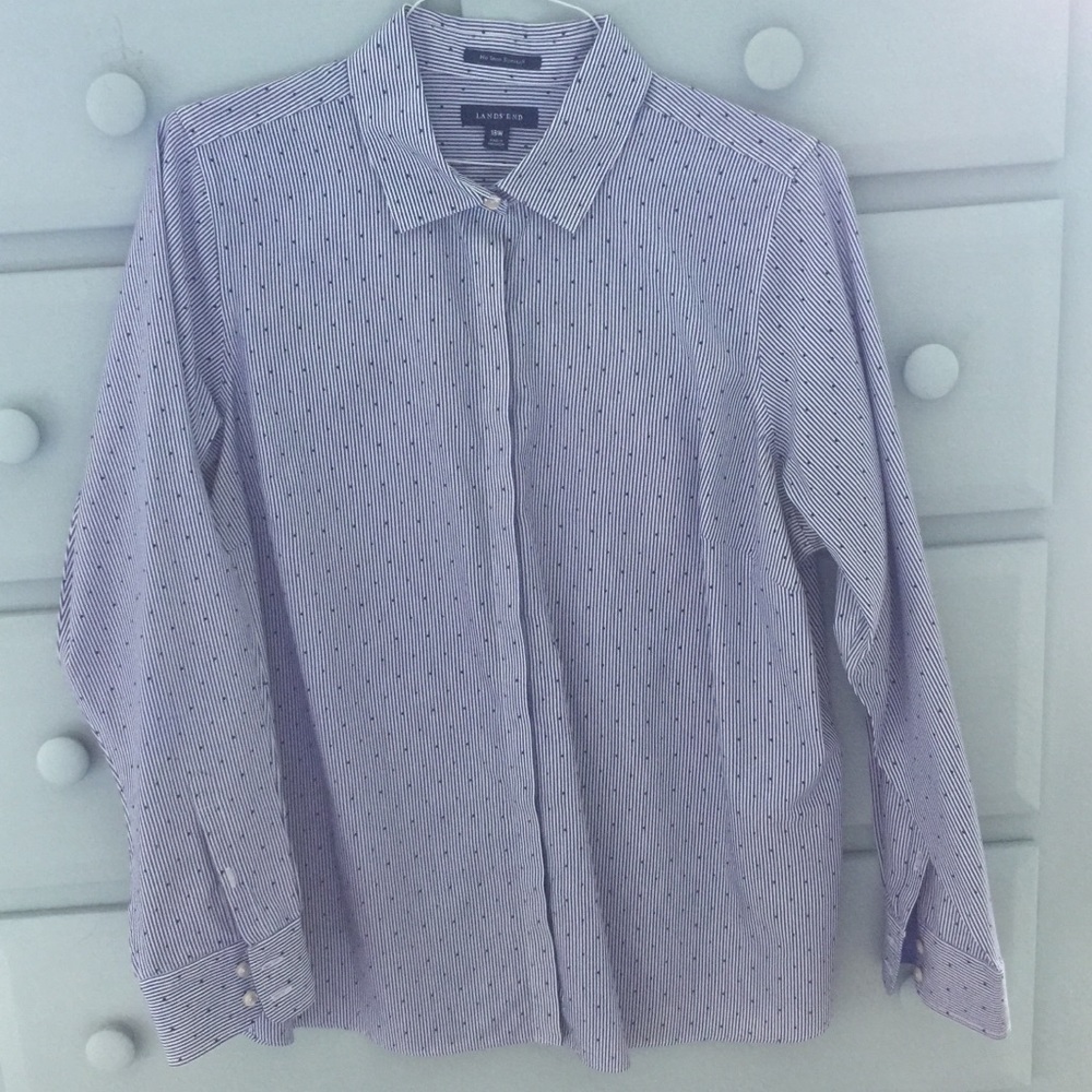 Lands End 18w Ladies Blue Dot No-Iron Dress Shirt